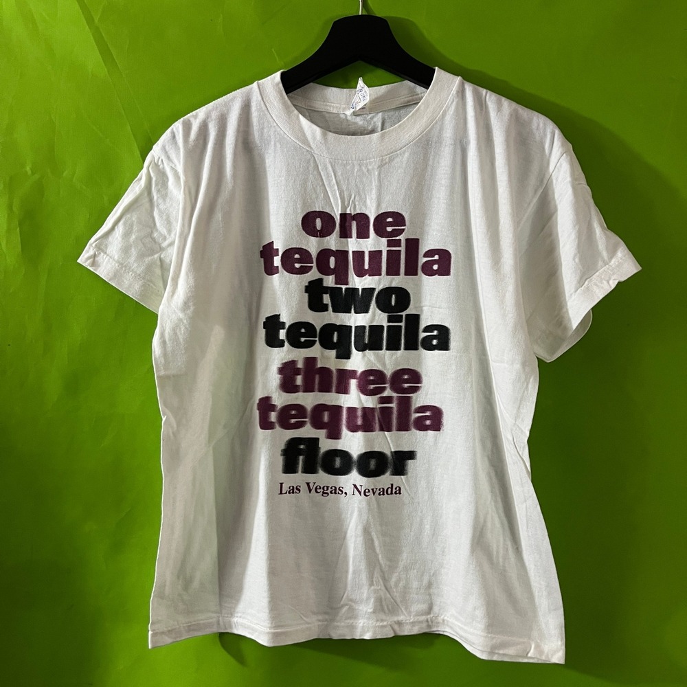 Vintage Big Bear Las Vegas Tequila Floor Graphic T-Shirt White Mens Medium
